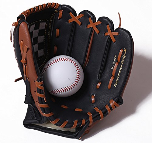 Baseball Handschuhe,PU-Leder Baseball Glove Kind Baseballhandschuh Männer Batting Baseballhandschuh Kinder Baseball Trainingsgeräte (Color : Black, Size : 10.5 Inches) von MOEENS