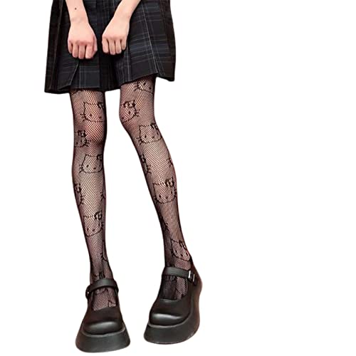 MOGSA Strümpfe Damen Atmungsaktiv Niedlich Schwarz Weiß Kawaii Lolita Strumpfhose Strumpfhose Hohe Taille Strumpf Fischnetz Mädchen Geschenk - A, Einheitsgröße von MOGSA