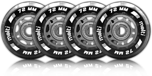 Molti Räder mit Kugellager MOLTI ABEC9 4er- Pack Indoor-/Outdoor-Rollschuh Räder Inlin-Skates Freizeitspaß 72 * 24mm transparent von MOLTI