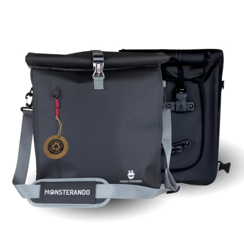MONSTERANDO 3-in-1-Fahrradtasche Business, nachhaltig recyceltes PET-Material, geeignet als Gepäckträgertasche, Rucksack und Umhängetasche - wasserdicht - 25 l von MONSTERANDO
