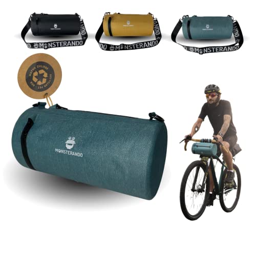 MONSTERANDO Fahrrad lenkertasche und Schultertasche Travel-Monster Nachhaltig Recyceltem PET- Wasserdich Athleisure Gym Sporttasche mit Crossbody Gurt, 5L Meerblue von MONSTERANDO