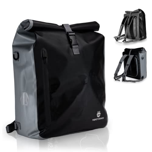 MONSTERANDO Travel-Monster 3 in1 Fahrradtasche Business – wasserdicht und reflektierend – als Gepäckträgertasche, Umhängetasche und Rucksack – ideale fürs Fahrrad – 25L von MONSTERANDO