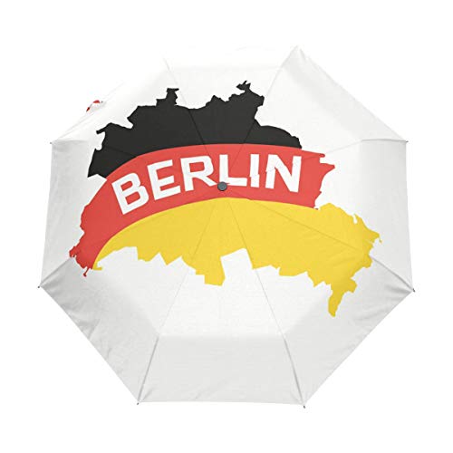 MONTOJ Berlin-Deutschland, dreifach gefalteter Reise-Regenschirm, UV-Schutz, mit automatischem Öffnen-Knopf von MONTOJ