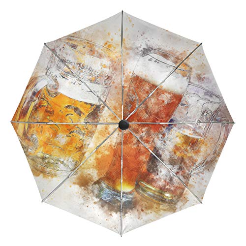 MONTOJ Bier Aquarell Kunst Gemälde Sonne & Regen Reise?Regenschirm UV-Schutz mit automatischer Öffnung Taste von MONTOJ