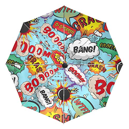 MONTOJ FANTAZIO Reise-Regenschirm Comic Speech Bubbles Bang! Boom! Regenschirm, automatisch, leicht, Muster von MONTOJ