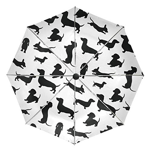 MONTOJ FANTAZIO Reiseschirm Schwarz Hunde Dackel Schatten Muster automatisch öffnen Regenschirm leicht von MONTOJ
