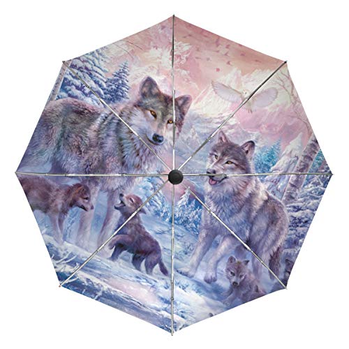 MONTOJ Fantasio Reise-Regenschirm, Winter-Wölfe, automatisch, leicht von MONTOJ