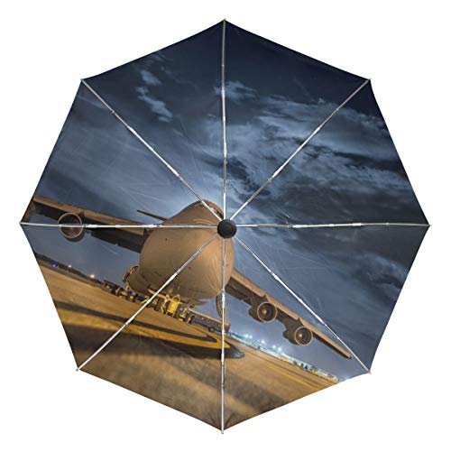 MONTOJ Flugzeug Landing On Night Sun & Rain Travel?Schirm UV Schutz mit automatischer Öffnung Taste von MONTOJ