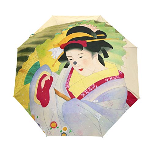 MONTOJ Japanische Geisha 3-Fach Sonnenschirm Regenschirm UV-Schutz mit automatischer Öffnung von MONTOJ