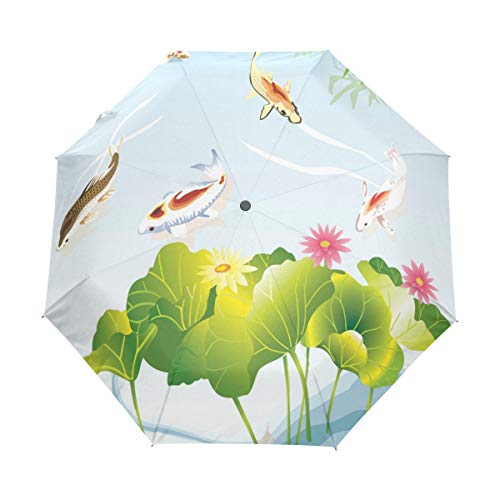 MONTOJ Lotus Leaves Koi 3-Fach Sonnen- und Regenschirm, UV-Schutz mit automatischer Öffnung von MONTOJ