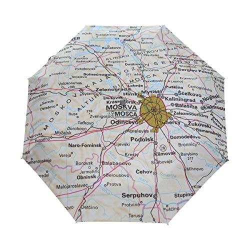MONTOJ Moskau-Karte, 3-Fach faltbar, Regenschirm, UV-Schutz mit automatischer Öffnung von MONTOJ