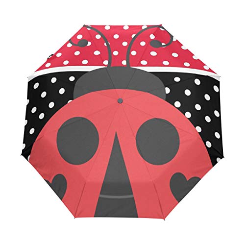 MONTOJ Regenschirm, Marienkäfer, 3-Fach faltbar, UV-Schutz mit automatischem Öffnungsknopf, Rot und Schwarz gestreift von MONTOJ