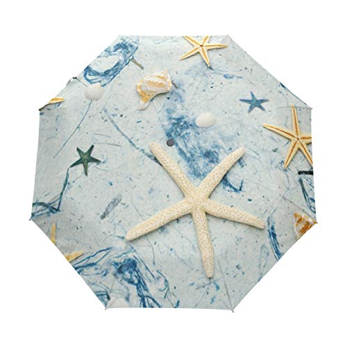 MONTOJ Regenschirm mit Muscheln, 3-Fach faltbar, UV-Schutz mit automatischer Öffnung von MONTOJ