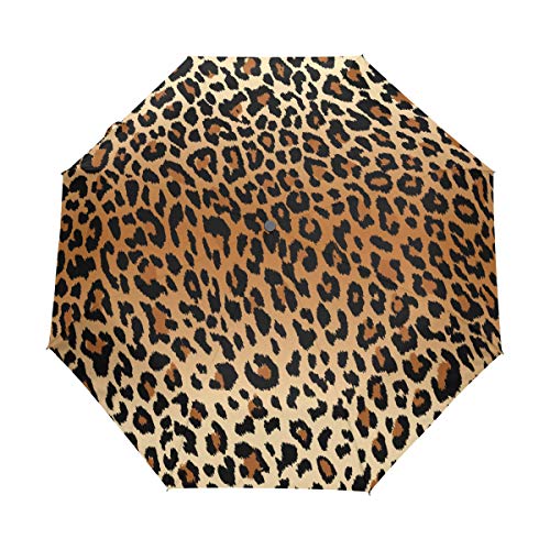 MONTOJ Regenschirm mit coolem Leopardenmuster, dreifach gefaltet, UV-Schutz, mit automatischem Öffnen von MONTOJ