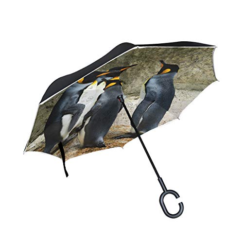 MONTOJ Regenschirm mit niedlichem König Pinguin Bild, C-Form, doppellagig, winddicht, umgekehrt, faltbar, UV-beständig, mit Griff, Reise-Regenschirm von MONTOJ