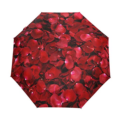 MONTOJ Rosenblätter roter Hintergrund 3-Fach faltbar Reise-Regenschirm UV-Schutz mit automatischer Öffnung von MONTOJ