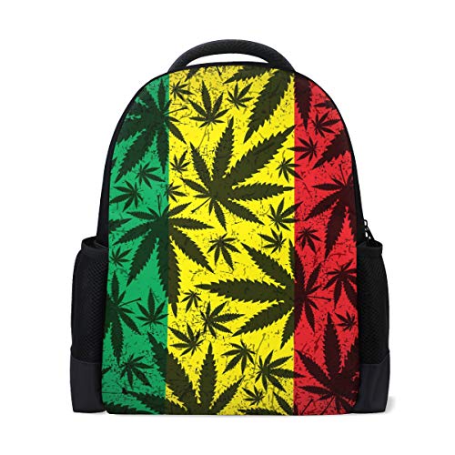 MONTOJ Rucksack Cannabis Leaf On Grunge Rastafarian Flag Pattern Polyester Reise Rucksack Laptop Rucksack von MONTOJ