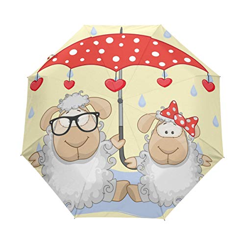 MONTOJ Schaf und Regenschirm, dreifach gefaltet, für Reisen und Sonne und Regen, UV-Schutz, mit automatischem Öffnen-Knopf von MONTOJ