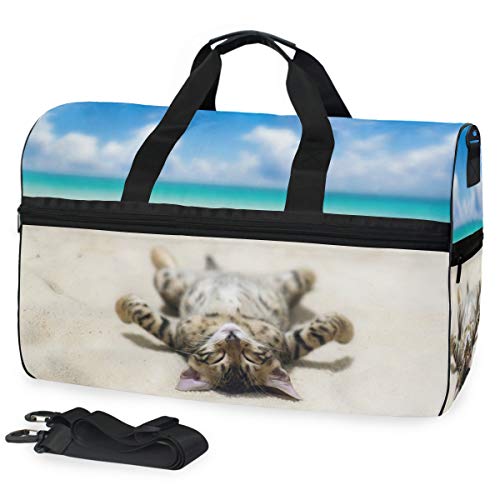 MONTOJ Übergroße Leinen-Reisetasche mit Katzen-Motiv und Schultertasche, für Wochenende von MONTOJ