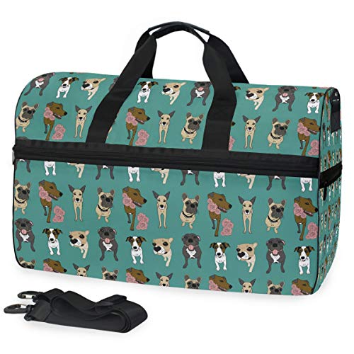 MONTOJ Übergroße Leinen-Reisetasche mit verschiedenen Hundemotiven von MONTOJ