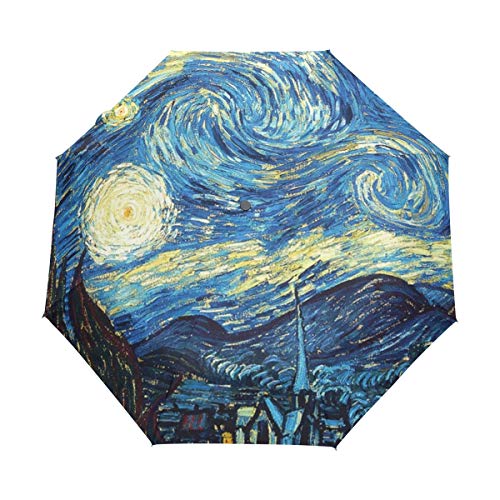 MONTOJ Vincent Van Gogh The Starry Night 3-Fach Faltbarer Regenschirm, UV-Schutz mit automatischem Öffnungsknopf von MONTOJ