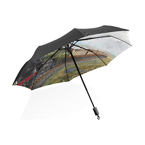 MONTOJ Regenschirm für Dampflok und Eisenbahn, Landschaft, Sonne und Regen, UV-Schutz. von MONTOJ