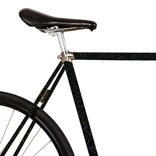 MOOXIBIKE Galaxy black Glitzer Mini Fahrradfolie glänzend für Rennrad, MTB, Trekkingrad, Fixie, Hollandrad, Citybike, Scooter, Rollator für circa 13 cm Rahmenumfang von MOOXIBIKE