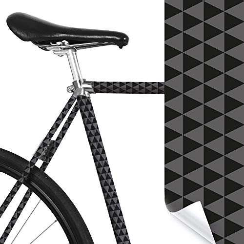 MOOXIBIKE l Graue Dreiecke Mini Fahrradfolie mit Muster für Rennrad, MTB, Trekkingrad, Fixie, Hollandrad, Citybike, Scooter, Rollator für circa 13 cm Rahmenumfang von MOOXIBIKE