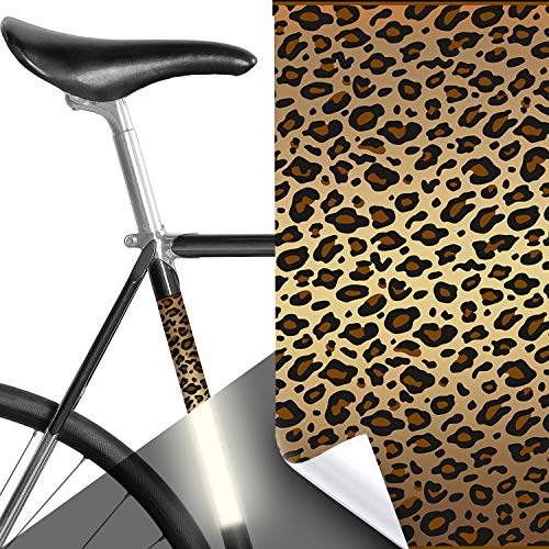 MOOXIBIKE I Reflektor Aufkleber, Panel Leopard Gold reflektierend, Rahmenschutzaufkleber und Sicherungsmarkierung für Fahrrad, Rennrad, Trekkingrad, Mountainbike, Rollator bis circa 15 cm Rahmenumfang von MOOXIBIKE