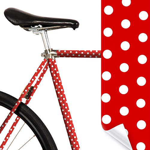 MOOXIBIKE l Polka Dot rot Mini Fahrradfolie mit Muster für Rennrad, MTB, Trekkingrad, Fixie, Hollandrad, Citybike, Scooter, Rollator für circa 13 cm Rahmenumfang von MOOXIBIKE