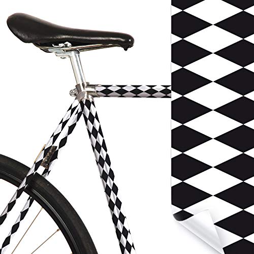 MOOXIBIKE l Raute schwarz / weiß Mini Fahrradfolie mit Muster für Rennrad, MTB, Trekkingrad, Fixie, Hollandrad, Citybike, Scooter, Rollator für circa 13cm Rahmenumfang von MOOXIBIKE