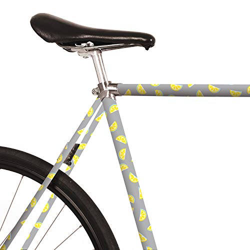 MOOXIBIKE l Lemon Curt Grau Gelb Mini Fahrradfolie mit Muster für Rennrad, MTB, Trekkingrad, Fixie, Hollandrad, Citybike, Scooter, Rollator für circa 13 cm Rahmenumfang von MOOXIBIKE