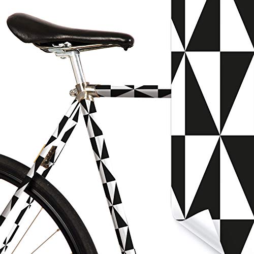 MOOXIBIKE l Sixties Pop schwarz weiß Mini Fahrradfolie mit Muster für Rennrad, MTB, Trekkingrad, Fixie, Hollandrad, Citybike, Scooter, Rollator für circa 13 cm Rahmenumfang von MOOXIBIKE