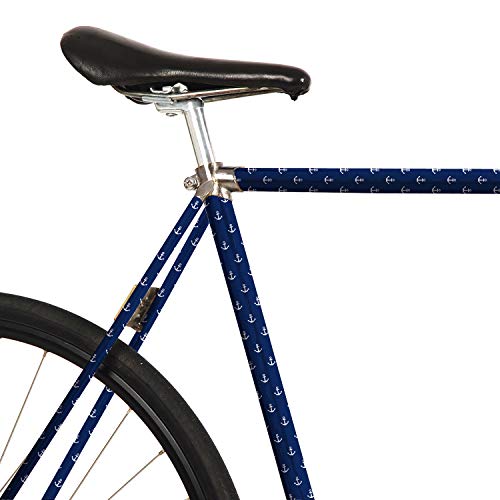 MOOXIBIKE l Anker blau Mini Fahrradfolie mit Muster für Rennrad, MTB, Trekkingrad, Fixie, Hollandrad, Citybike, Scooter, Rollator für circa 13 cm Rahmenumfang von MOOXIBIKE