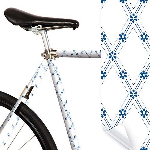 MOOXIBIKE l Delft Light weiß blau Mini Fahrradfolie mit Muster für Rennrad, MTB, Trekkingrad, Fixie, Hollandrad, Citybike, Scooter, Rollator für circa 13 cm Rahmenumfang von MOOXIBIKE