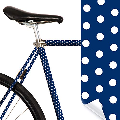 MOOXIBIKE Polka Dot blau Fahrradfolie mit Muster für Rennrad, MTB, Trekkingrad, Fixie, Hollandrad, Citybike, Scooter, Rollator für circa 13 cm Rahmenumfang von MOOXIBIKE
