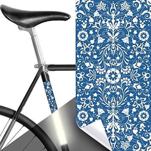 MOOXIBIKE I Reflektor Aufkleber, Panel Delft blau reflektierend, Rahmenschutzaufkleber und Sicherungsmarkierung für Fahrrad, Trekkingrad, Mountainbike, Rollator bis circa 15 cm Rahmenumfang von MOOXIBIKE