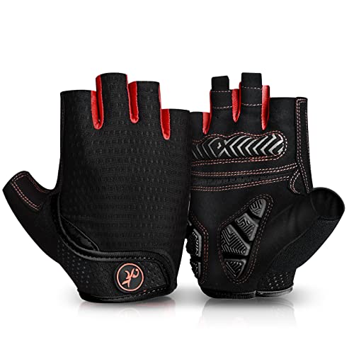 MOREOK Fahrradhandschuhe Radsporthandschuhe-Halbfinger 5MM SBR Gel rutschfeste/stoßdämpfende Mountainbike Handschuhe Unisex Herren Damen-B-L von MOREOK