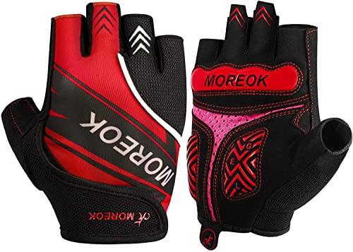 MOREOK Fahrradhandschuhe Radsporthandschuhe-Halbfinger 5MM SBR Gel rutschfeste/stoßdämpfende Mountainbike Handschuhe Unisex Herren Damen Rot-M von MOREOK