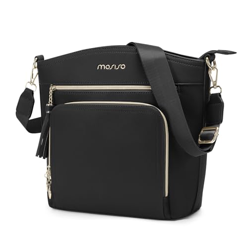 MOSISO Crossbody Bag, Geldbörse für Damen Crossbody Bag, Multi Taschen Handtasche Umhängetasche mit Kartenhalter Geldbörse Quaste, Schwarz von MOSISO