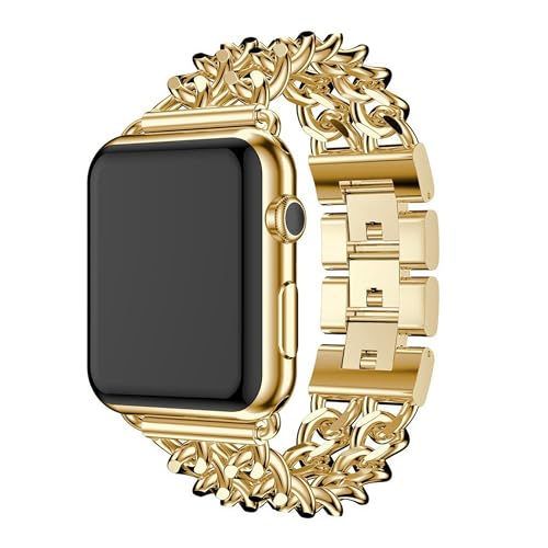 Armband Glitzer Gold Kompatibel mit Apple Watch Ultra 49mm, Edelstahl Armbänder Replacement Bracelet Bling Uhrenarmband Ersatzband kompatibel für Apple Watch 45mm 44mm 42mm Series 9/8/7/6/SE/5/4/3/2/1 von MOTALER
