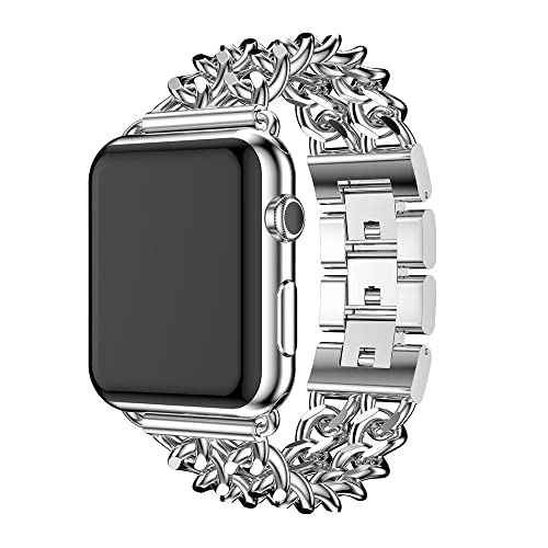 Ersatzband Kompatibel mit Apple Watch 9 41mm Armband Edelstahl Silber, Metall Ersatzband Uhrenarmband Replacement Bracelet Armbänder kompatibel mit iWatch 38mm 40mm 41mm Series 8/7/6/SE/5/4/3/2/1 von MOTALER
