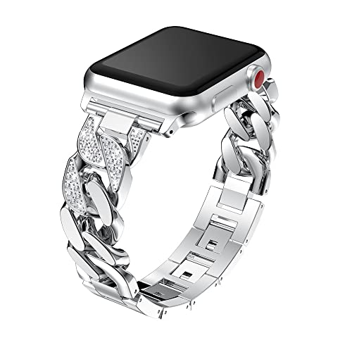 Kompatibel mit Apple Watch SE 40mm Armband Edelstahl Silber, Metall Ersatzband Uhrenarmband Strap Replacement Bracelet Diamant Armbänder kompatibel mit iWatch 38mm 40mm 41mm Serie 9/8/7/6/SE/5/4/3/2/1 von MOTALER