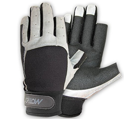 MOTIVEX Segelhandschuhe schwarz-grau Rückseite Neopren 2 Finger kurz Grösse XL von MOTIVEX