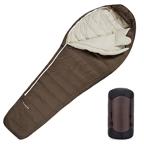 MOUNTAINTOP Daunenschlafsack Ultraleicht Mumienschlafsack Winter Schlafsack Kleines Packmaß für Outdoor Reise Camping Zelten (Kaffee-800gr) von MOUNTAINTOP