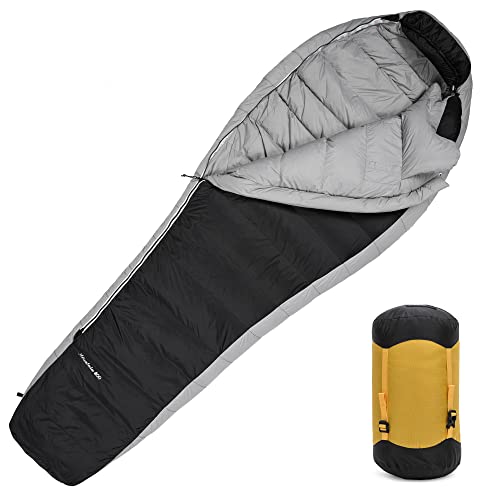 MOUNTAINTOP Daunenschlafsack Ultraleicht Mumienschlafsack Winter Schlafsack Kleines Packmaß für Outdoor Reise Camping Zelten (Schwarzgrau 800gr) von MOUNTAINTOP