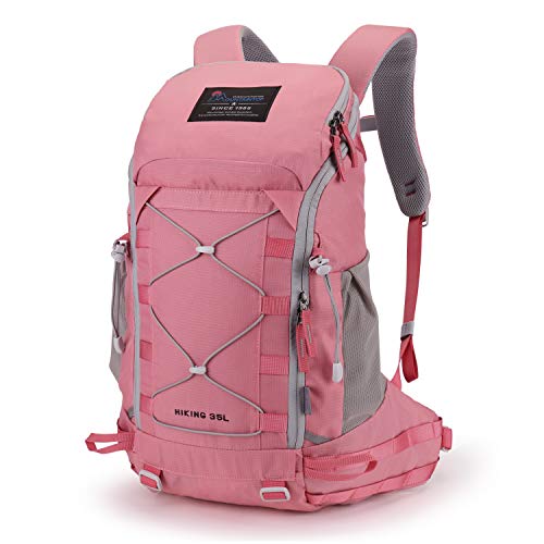 MOUNTAINTOP 35L Wanderrucksack Herren Damen Reiserucksack Trekkingrucksack Leicht Outdoor Camping Rucksäcke Tagesrucksack mit Regenschutz (03 Rosa-35L) von MOUNTAINTOP