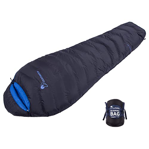 Mountaintop Ultraleichter Mumien-Daunenschlafsack mit 650-Füllung, Entendaunen, Anzug für 80 °C bis 50 °C, für Camping, Wandern, Rucksackreisen (marineblau) von MOUNTAINTOP