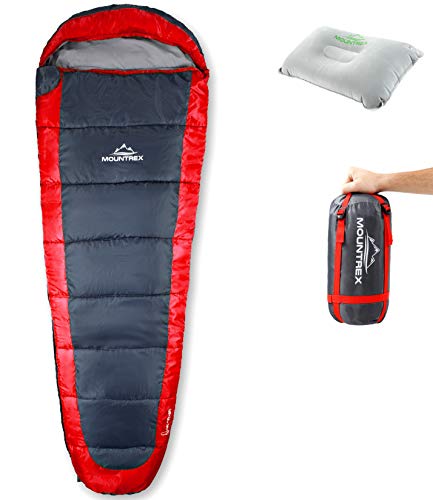 MOUNTREX® Schlafsack – Ultraleicht & Kompakt (850g) - Outdoor Sommerschlafsack - Mumienschlafsack (205x75cm) - Kleines Packmaß und Leicht - für Jugendliche und Erwachsene + Bonus Reisekissen von MOUNTREX