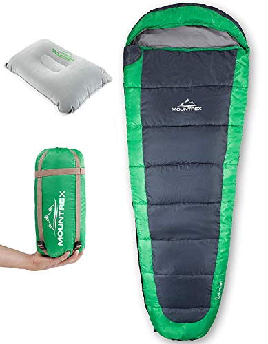 MOUNTREX® Schlafsack – Ultraleicht & Kompakt (850g) - Outdoor Sommerschlafsack - Mumienschlafsack (205x75cm) - Kleines Packmaß und Leicht - für Jugendliche und Erwachsene + Bonus Reisekissen von MOUNTREX
